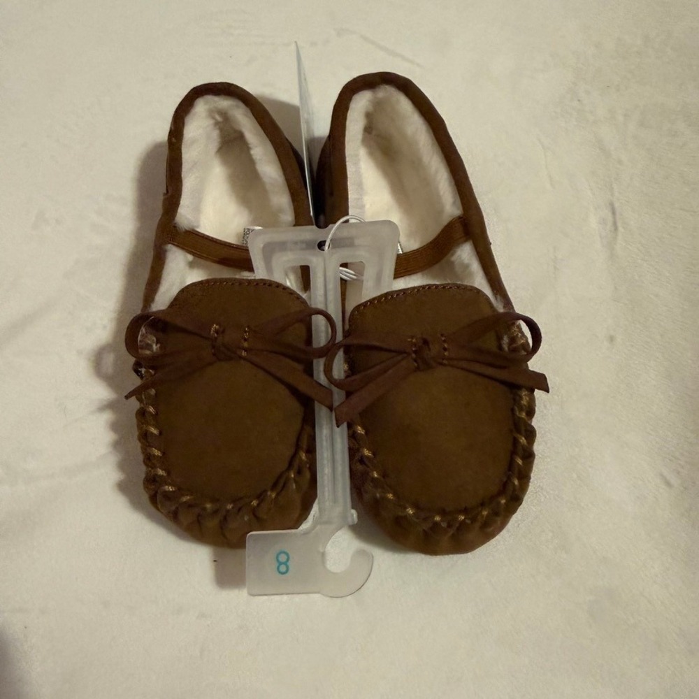 Cat & Jack Toddler Girls Brown Mary Jane Moccasin Slippers Size 8 NWT